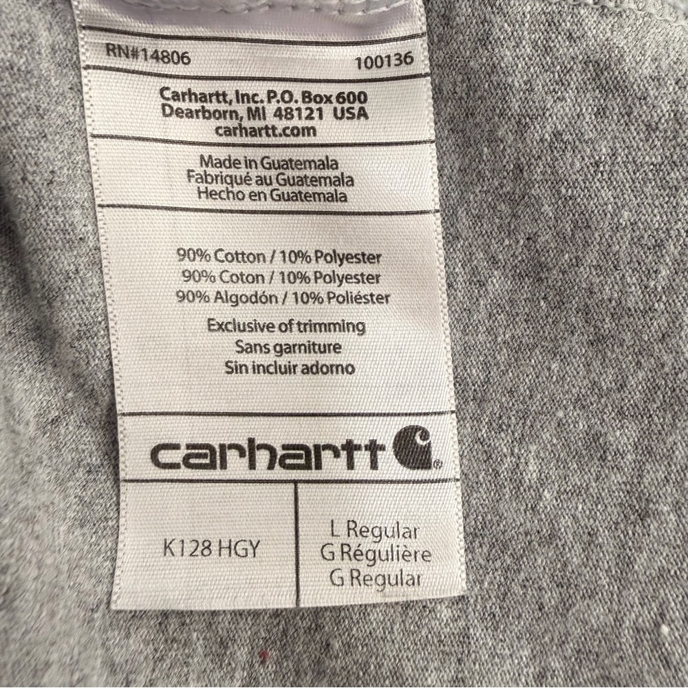 Carhartt Mens K128 HGY Long Sleeve Henley Pocket T-Shirt Gray Large Original Fit - Picture 4 of 6